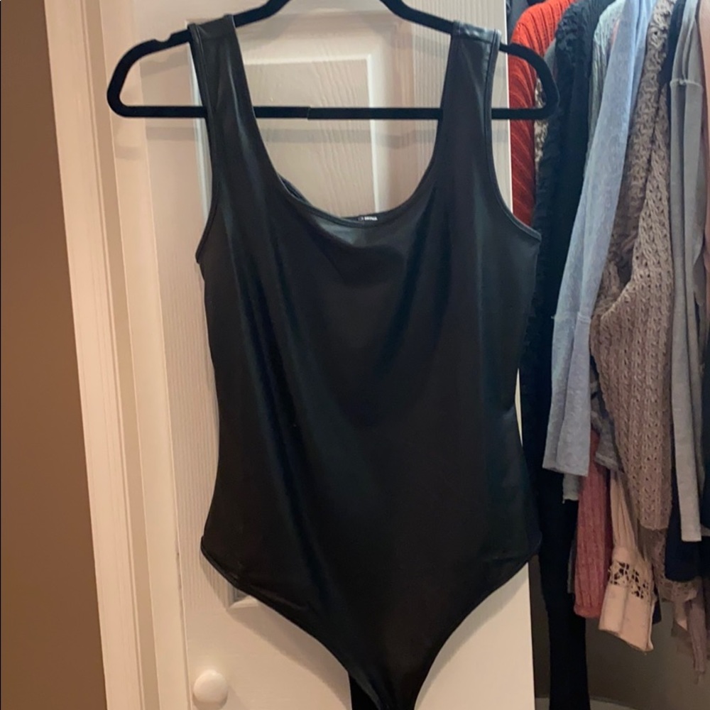 Fashion Nova Black Faux Leather Bodysuit
